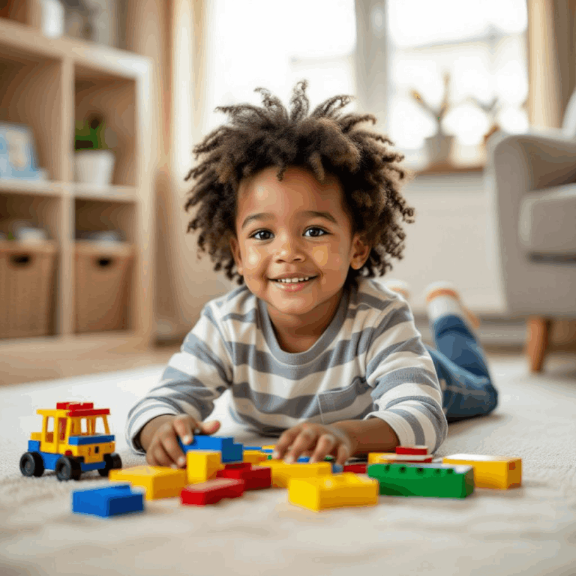 Preschool-age child building a colorful structure during play