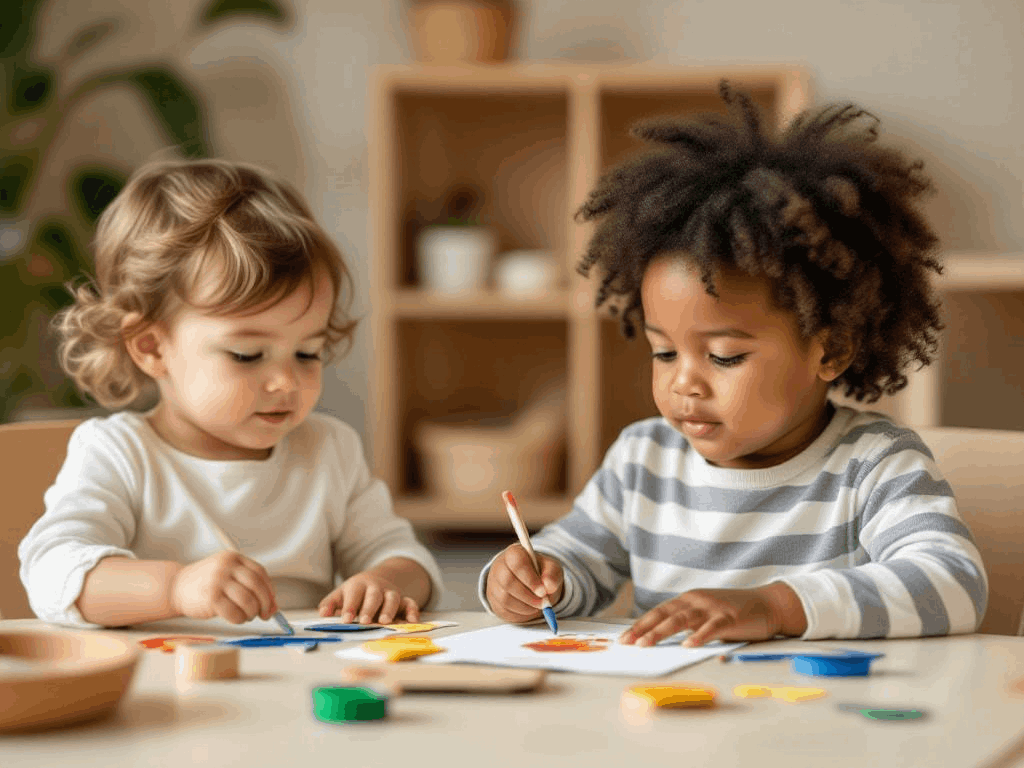Toddlers exploring colors during a supervised creative activity